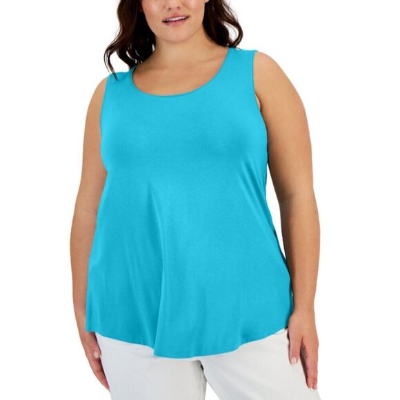JM Collection Women's Plus Size 0X Blue Solid Tank Top NWT - Picture 1 of 4